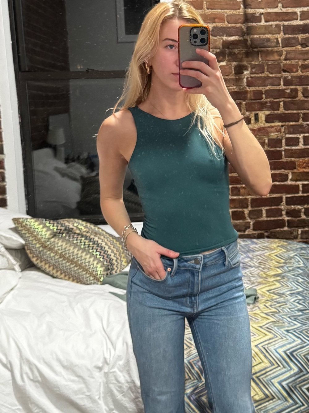 Free People Forest Green Ribbed Tank